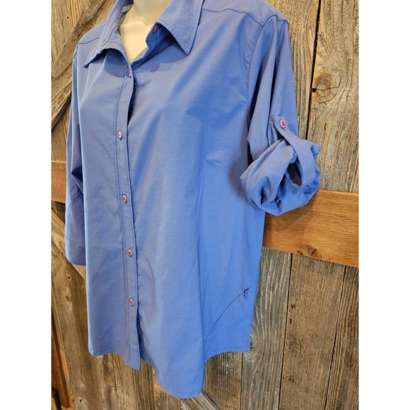 Magellan women roll tab sleeve fishing outdoor blue button up XL ^* - Picture 2 of 7